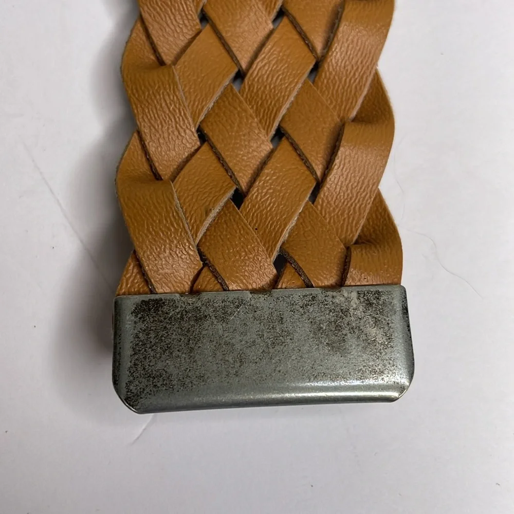 Woven Chunky Belt Brown Vegan Leather Rounded Buckle